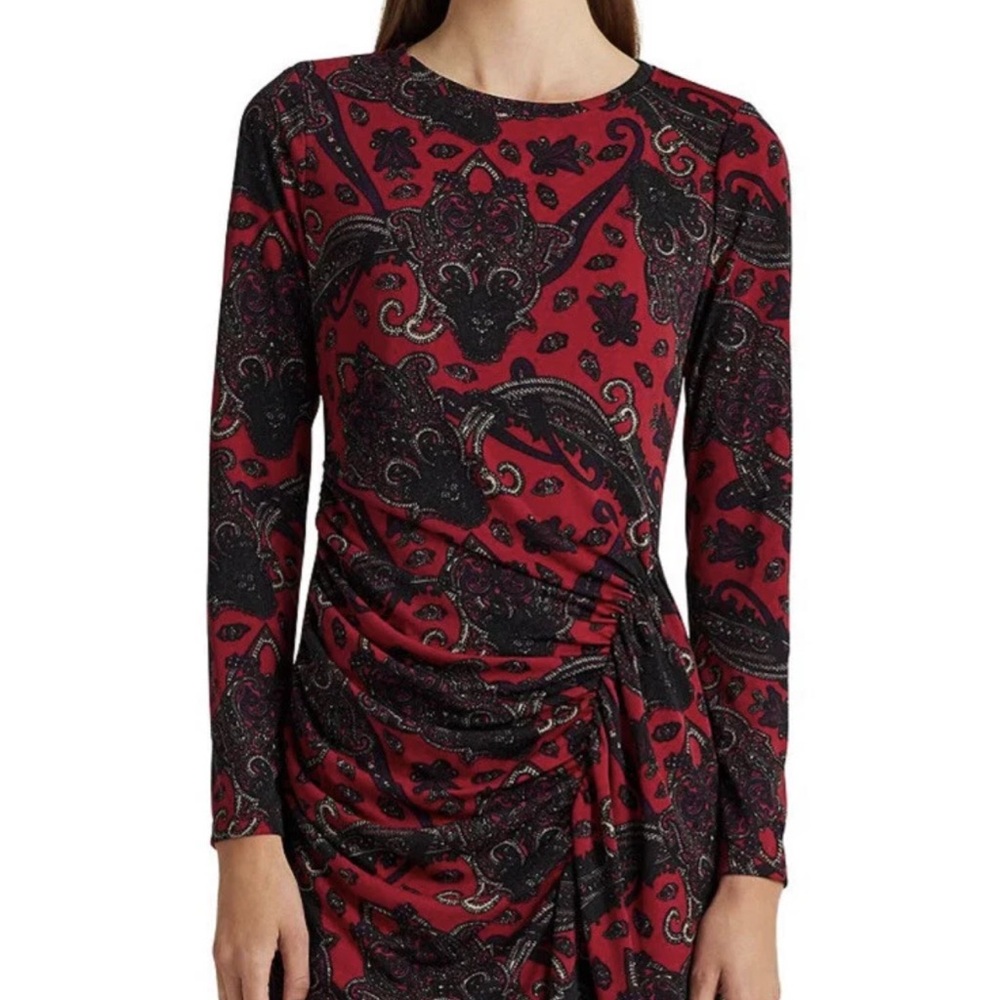 NWT Lauren Ralph Lauren Red Paisley Long Sleeve Dress Size 10